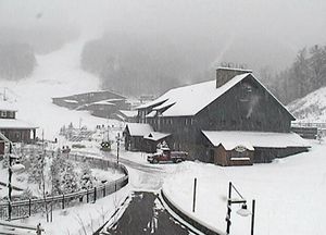 Snowing at Sugarbush ski resort, Vermont