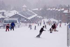 Skiing down to the base at southern Vermont's Okemo Mountain ski resort.