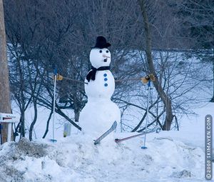 Skiing snowman in Bolton, Vt.